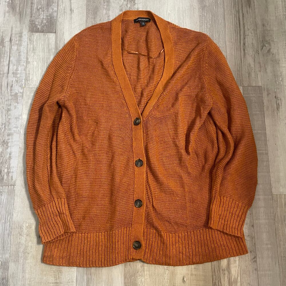 Banana Republic size XL Italian Linen Cardigan Sweater Rust - Picture 8 of 13